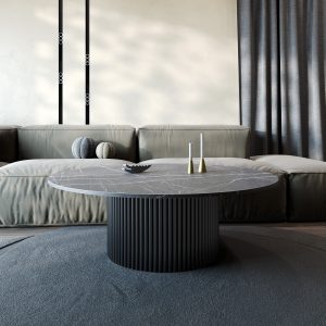 Журнальный столик TRUBIS Wood M D120 см, темный мрамор/черный