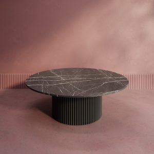 Журнальный столик TRUBIS Wood M D120 см, темный мрамор/черный