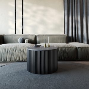 Журнальный столик TRUBIS Wood M D60 см, темный мрамор/черный