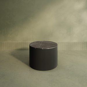 Журнальный столик TRUBIS Wood M D60 см, темный мрамор/черный