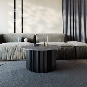 Журнальный столик TRUBIS Wood M D80 см, темный мрамор/черный