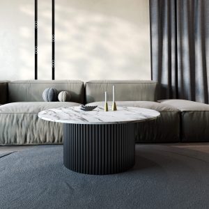 Журнальный столик TRUBIS Wood M D100 см, белый мрамор/черный