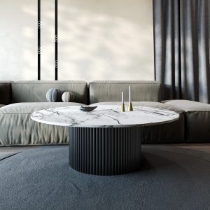 Журнальный столик TRUBIS Wood M D120 см, белый мрамор\черный