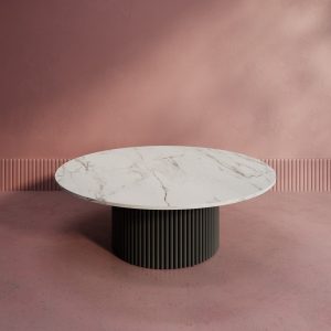 Журнальный столик TRUBIS Wood M D120 см, белый мрамор\черный