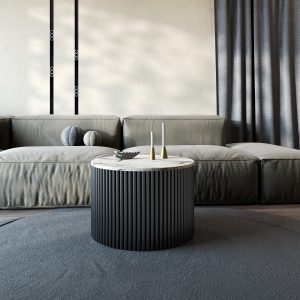 Журнальный столик TRUBIS Wood M D60 см, белый мрамор/черный