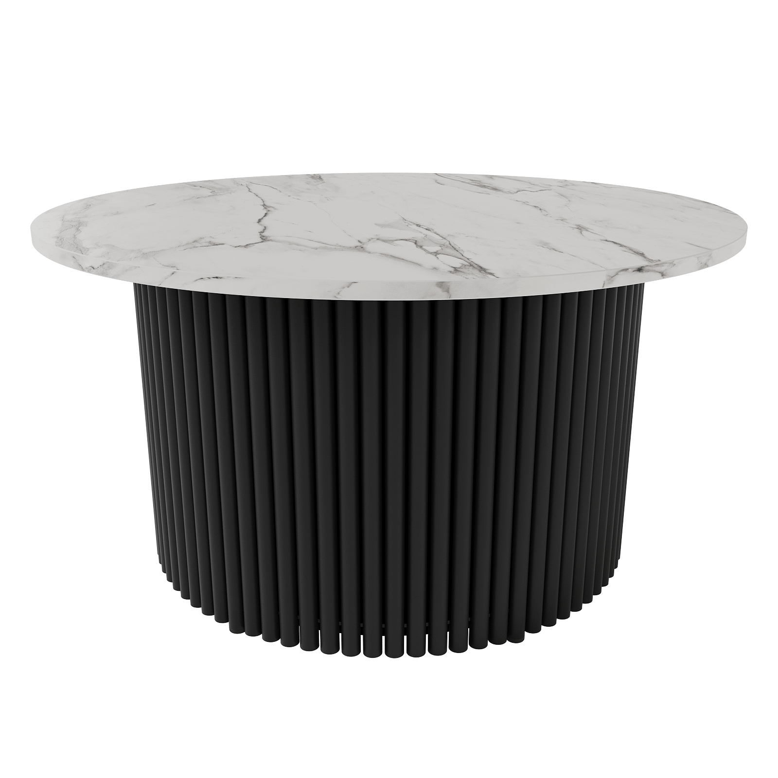 Журнальный столик TRUBIS Wood M D80 см, белый мрамор\черный