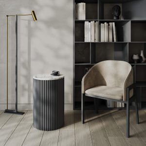 Журнальный столик TRUBIS Wood S D40 см, белый мрамор/черный