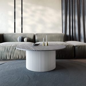 Журнальный столик TRUBIS Wood M D100 см, темный мрамор/белый