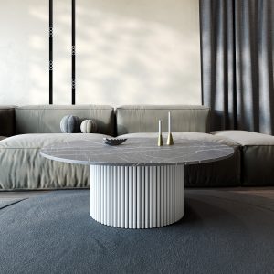 Журнальный столик TRUBIS Wood M D120 см, темный мрамор/белый