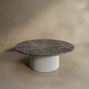 Журнальный столик TRUBIS Wood M D120 см, темный мрамор/белый