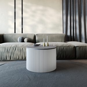 Журнальный столик TRUBIS Wood M D60 см, темный мрамор/белый