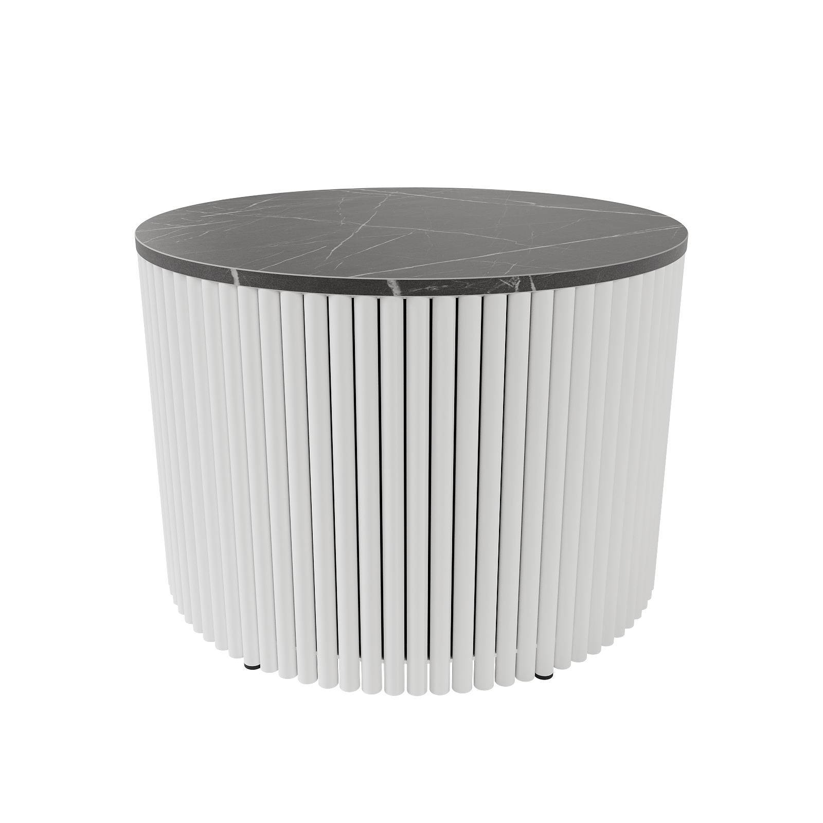 Журнальный столик TRUBIS Wood M D60 см, темный мрамор/белый