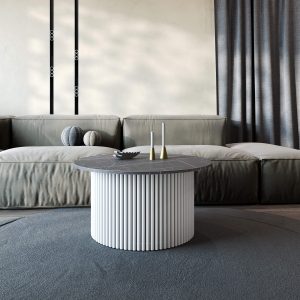 Журнальный столик TRUBIS Wood M D80 см, темный мрамор/белый