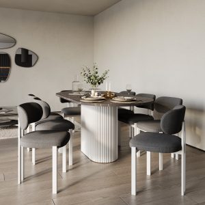 Обеденный стол TRUBIS Wood Oval 200 х 90 см, темный мрамор/белый