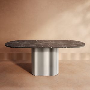 Обеденный стол TRUBIS Wood Oval 200 х 90 см, темный мрамор/белый