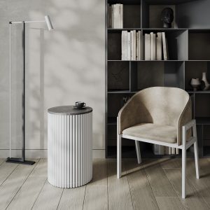 Журнальный столик TRUBIS Wood S D40 см, темный мрамор/белый