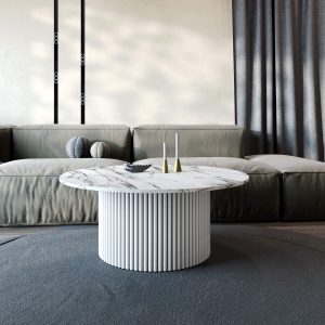 Журнальный столик TRUBIS Wood M D100 см, белый мрамор/белый