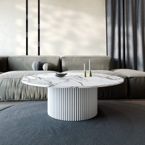 Журнальный столик TRUBIS Wood M D120 см, белый мрамор/белый