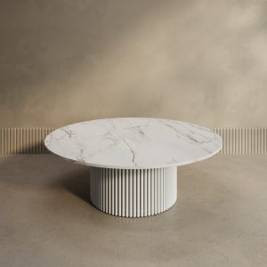 Журнальный столик TRUBIS Wood M D120 см, белый мрамор/белый