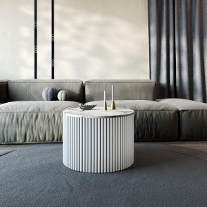 Журнальный столик TRUBIS Wood M D60 см, белый мрамор/белый