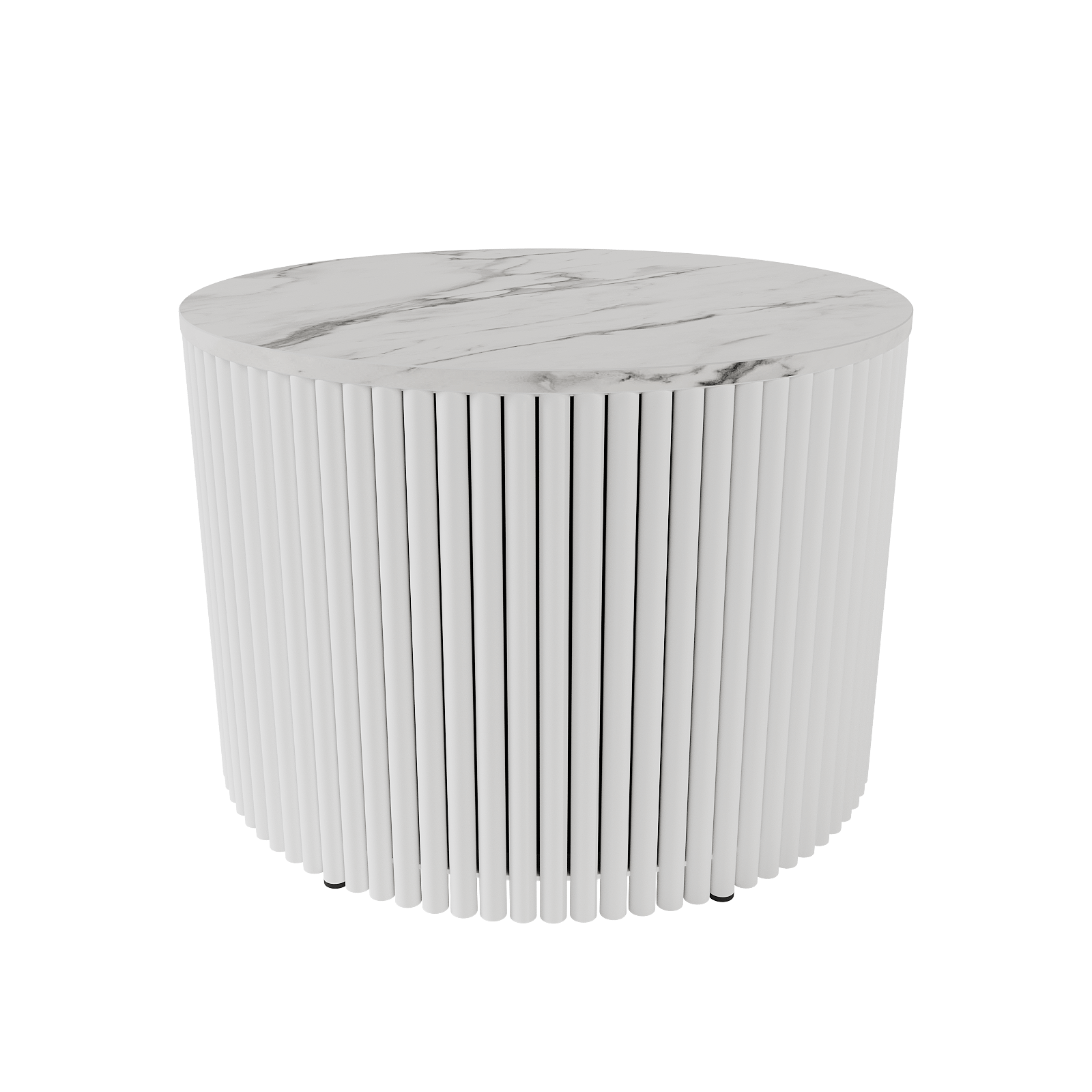 Журнальный столик TRUBIS Wood M D60 см, белый мрамор/белый