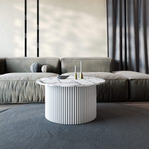 Журнальный столик TRUBIS Wood M D80 см, белый мрамор/белый