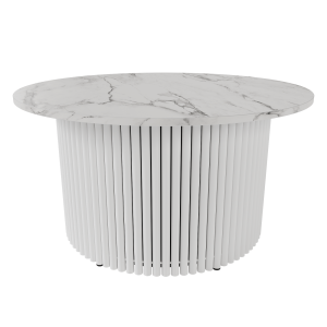 Журнальный столик TRUBIS Wood M D80 см, белый мрамор/белый