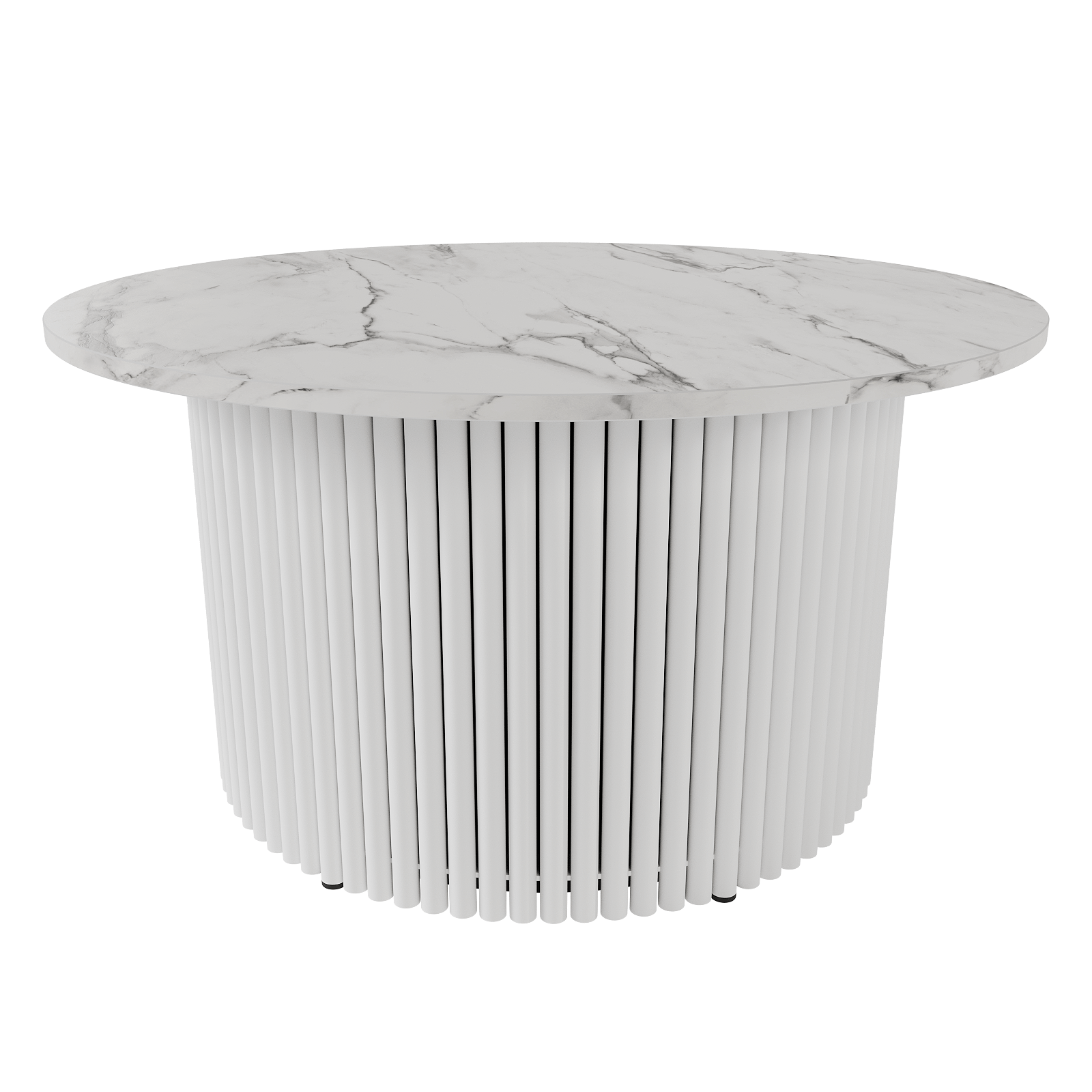 Журнальный столик TRUBIS Wood M D80 см, белый мрамор/белый