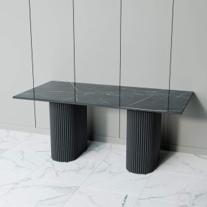 Обеденный стол TRUBIS Wood + Glass темный мрамор/черный, 180 х 90 см