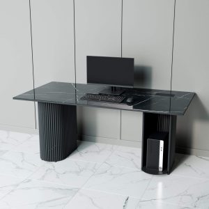 Рабочий стол TRUBIS Wood + Glass темный мрамор/черный, 180 х 90 см