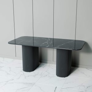 Обеденный стол TRUBIS Wood + Glass темный мрамор/черный, 180 х 90 см r150