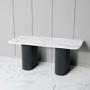 Обеденный стол TRUBIS Wood + Glass белый мрамор/черный, 180 х 90 см r150