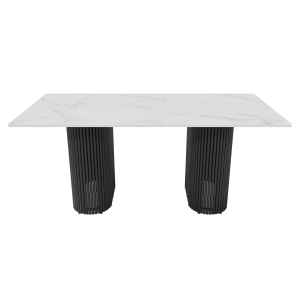 Обеденный стол TRUBIS Wood + Glass белый мрамор/черный, 180 х 90 см