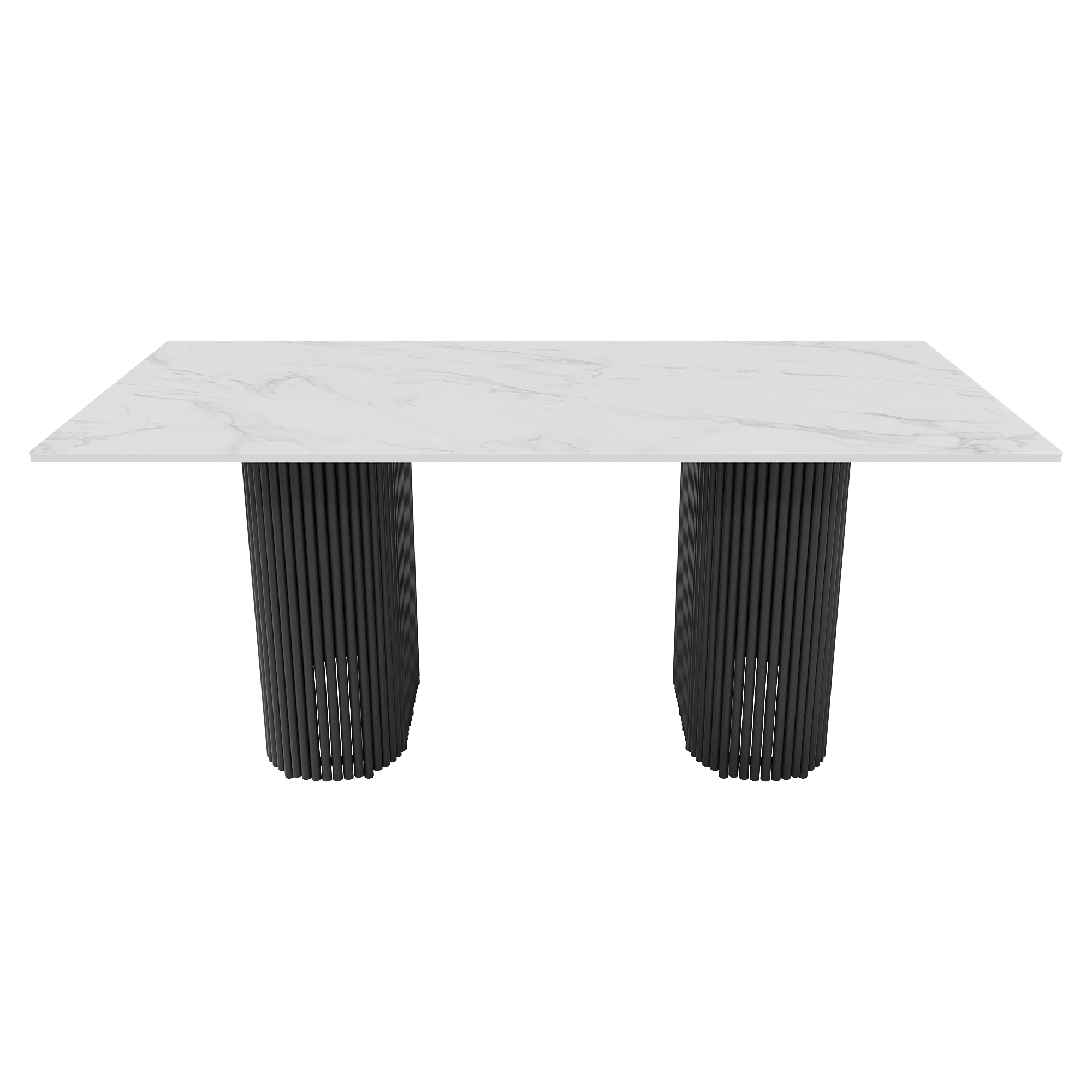 Обеденный стол TRUBIS Wood + Glass белый мрамор/черный, 180 х 90 см