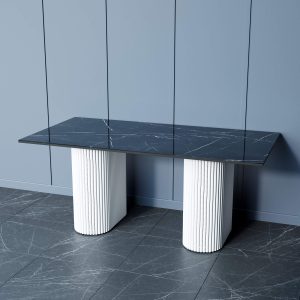 Обеденный стол TRUBIS Wood + Glass темный мрамор/белый, 180 х 90 см