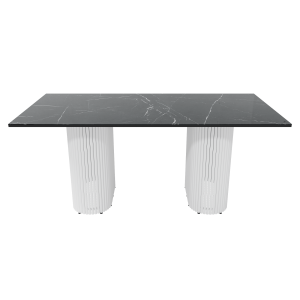 Обеденный стол TRUBIS Wood + Glass темный мрамор/белый, 180 х 90 см