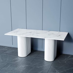 Обеденный стол TRUBIS Wood + Glass белый мрамор/белый, 180 х 90 см