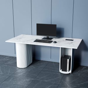 Рабочий стол TRUBIS Wood + Glass белый мрамор/белый, 180 х 90 см