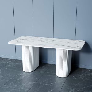 Обеденный стол TRUBIS Wood + Glass белый мрамор/белый, 180 х 90 см r150