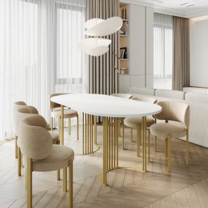 Обеденный стол VIOLUR 200 х 90 см, белый/золотой