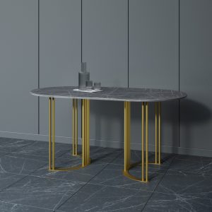 Обеденный стол VIOLUR 160 х 80 см, темный мрамор/золотой