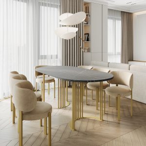 Обеденный стол VIOLUR 200 х 90 см, темный мрамор/золотой