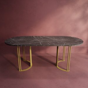 Обеденный стол VIOLUR 200 х 90 см, темный мрамор/золотой