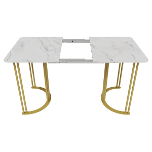 Обеденный раздвижной стол VIOLUR 110/140 х 70 см, белый мрамор/золотой