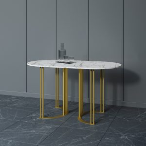 Обеденный стол VIOLUR 140 х 80 см, белый мрамор/золотой