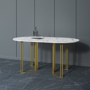 Обеденный стол VIOLUR 160 х 80 см, белый мрамор/золотой