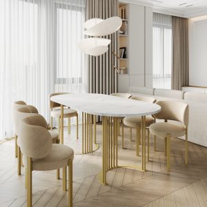 Обеденный стол VIOLUR 200 х 90 см, белый мрамор/золотой