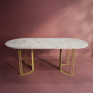 Обеденный стол VIOLUR 200 х 90 см, белый мрамор/золотой