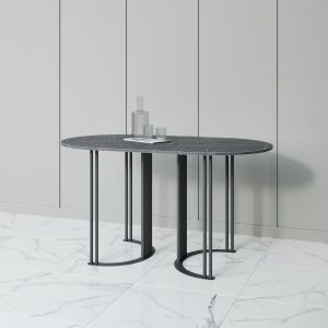 Обеденный стол VIOLUR 140 х 80 см, темный мрамор/черный