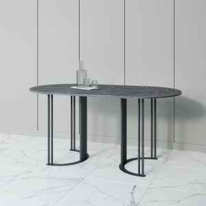 Обеденный стол VIOLUR 160 х 80 см, темный мрамор/черный